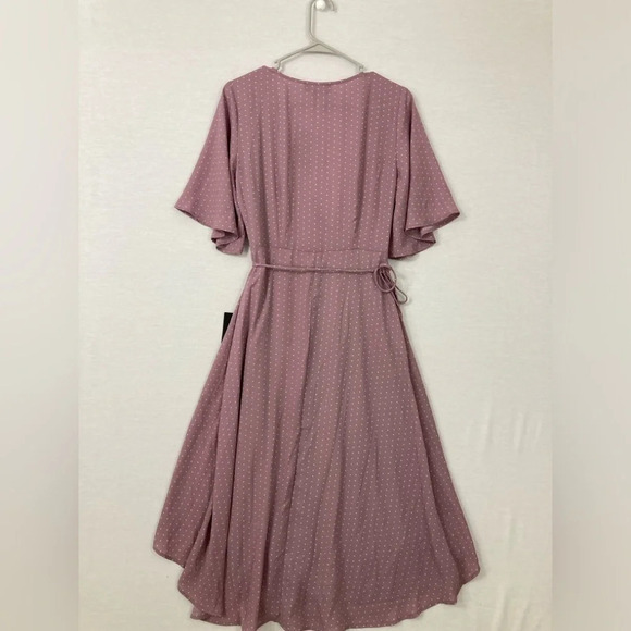 New Lulu's Mauve Color Polka Dot Soft Flowy Wrap Belted Midi Dress Medium - Picture 9 of 11